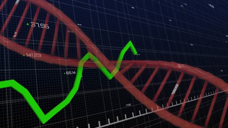 Animation-Der-Datenverarbeitung-über-DNA-Strang-Vor-Dunklem-Hintergrund