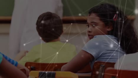 Animation-of-network-of-connections-over-diverse-pupils-with-female-teacher