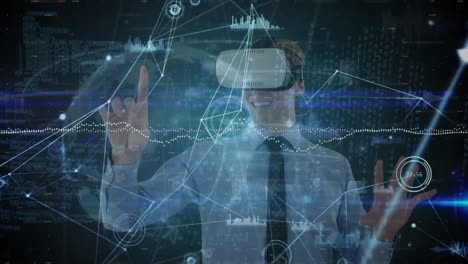 Network-of-connections-and-data-processing-against-caucasian-businessman-wearing-vr-headset