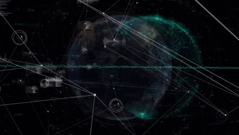 Animation-Des-Netzwerks-Von-Verbindungen-Und-Datenverarbeitung-Auf-Dunklem-Hintergrund