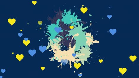 Animation-of-falling-hearts-over-blots-on-dark-background