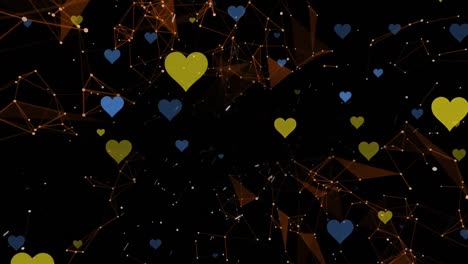 Animation-of-network-of-connections-with-hearts-over-dark-background