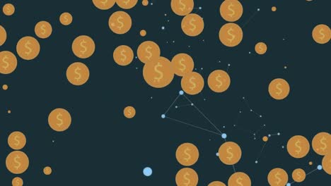 Animation-Eines-Netzwerks-Von-Verbindungen-Und-Münzen-Auf-Dunklem-Hintergrund