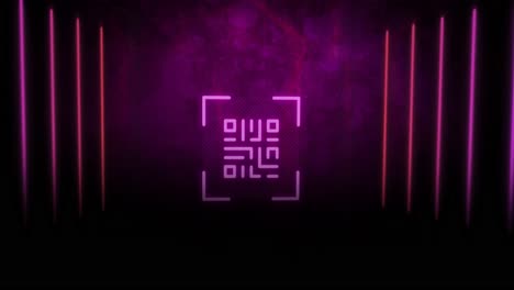 Animation-Von-QR-Code-Und-Neonlinien-Auf-Violettem-Hintergrund