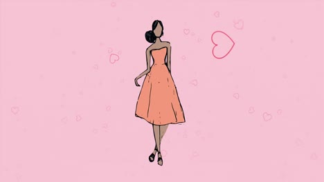 Animation-Des-Modellpiktogramms-über-Herzen-Auf-Rosa-Hintergrund