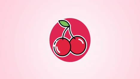 Animation-of-cherries-icon-over-circles-on-pink-background