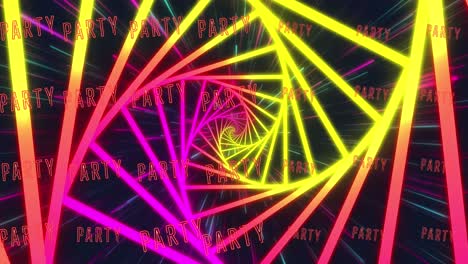 Animation-of-party-text-and-colorful-neon-lines-on-black-background