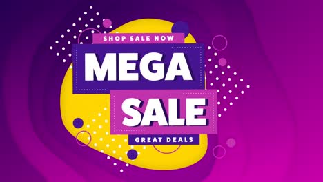 Animation-of-mega-sale-text-over-shapes-on-pink-background