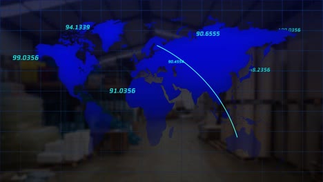 Animation-of-world-map-with-numbers-over-warehouse