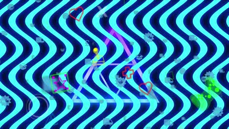 Animation-Von-Blauen-Linien-Und-Gaming-Symbolen-über-Neondreieck