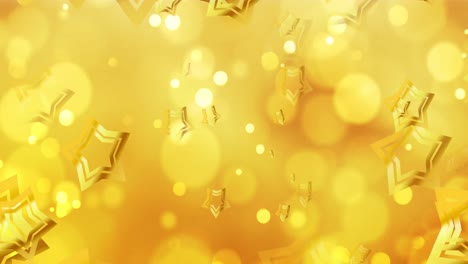 Animation-of-golden-stars-moving-on-yellow-background-with-dots