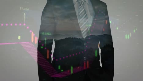 Animation-of-caucasian-businessman-over-landscape-and-data-processing