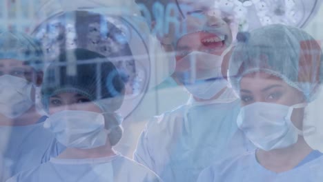 Animation-of-children-smiling-over-surgeons-in-operating-theatre