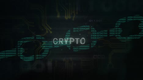 Crypto-text-and-microprocessor-connections-over-security-chain-icon-against-black-background
