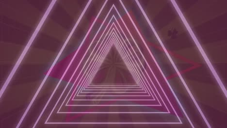 Animation-of-glowing-purple-stripes-and-moving-colorful-grid
