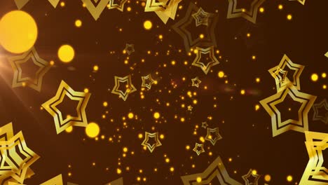 Animation-of-golden-stars-moving-on-brown-background-with-dots
