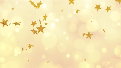 Animation-of-golden-stars-falling-on-yellow-background-with-dots