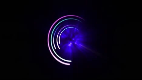 Animation-of-glowing-pink,-blue-and-green-circles-over-black-background