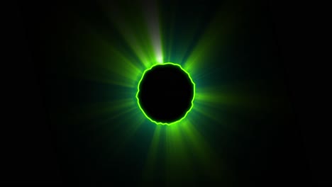 Animation-of-glowing-green-circle-eclipse-over-black-background