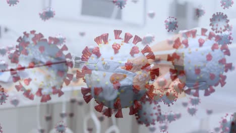 Animation-Von-Viruszellen-über-Birazialer-Wissenschaftlerin-Mit-Werkzeug