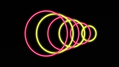 Animation-of-glowing-pink-and-yellow-circles-over-black-background