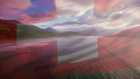 Animation-Der-Flagge-Der-Schweiz-über-Dem-Meer