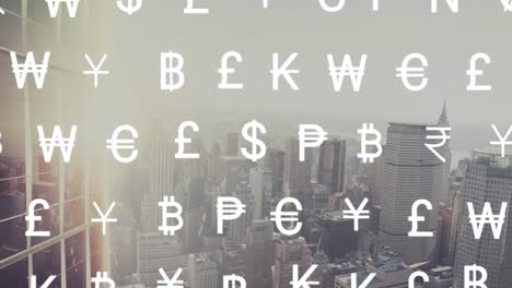 Animation-of-currency-symbols-over-city