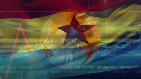 Animación-Del-Procesamiento-De-Datos-Financieros-Y-Del-Globo-Sobre-La-Bandera-De-Ghana