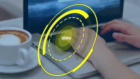 Animation-of-speedometer-over-hands-of-caucasian-man-using-laptop