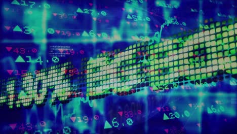 Animation-of-financial-data-over-blue-and-green-digital-screen