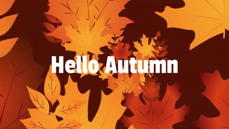 Animation-Von-Hallo-Herbst-Text-über-Blättern-Auf-Braunem-Hintergrund