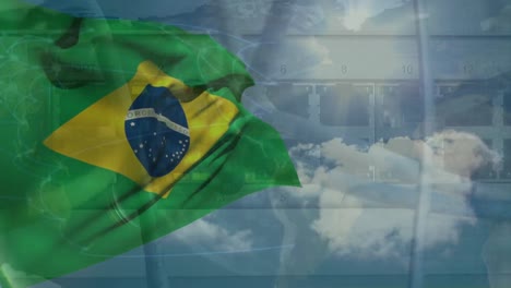 Animation-of-financial-data-processing-over-flag-of-brazil