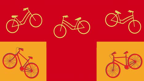 Animation-Von-Fahrradsymbolen-Auf-Rotem-Und-Gelbem-Hintergrund