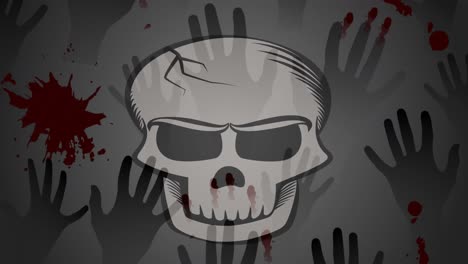 Animation-of-skull-and-hands-on-gray-background