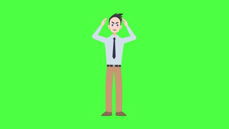 Animation-of-illustration-of-caucasian-man-talking-and-gesturing-with-copy-space-on-green-screen