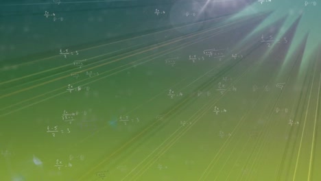 Animation-of-lines-and-math-formulas-moving-over-green-background
