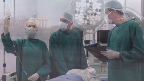 Animation-of-people-walking-over-diverse-surgeons-during-surgery