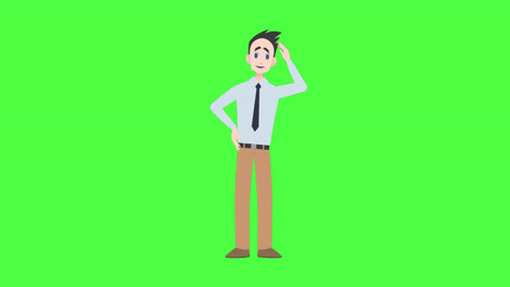 Animation-of-cartoon-caucasian-brunette-man-talking-on-green-background-with-copy-space