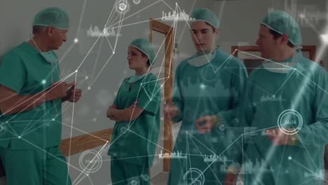 Animation-of-network-of-connections-over-diverse-female-and-male-doctors