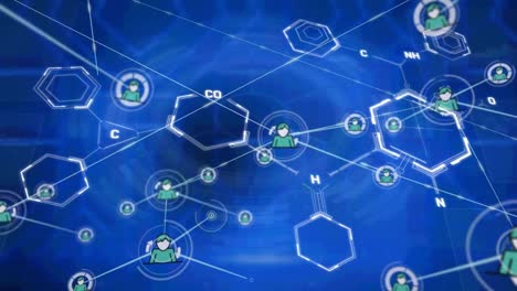 Animation-of-connections-over-chemical-formulas-on-blue-background