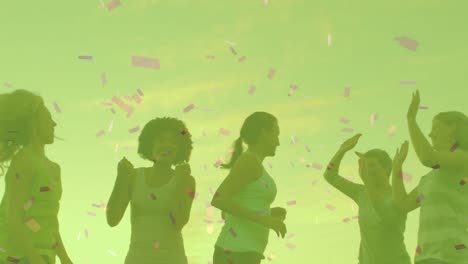 Animation-of-confetti-over-diverse-female-runners