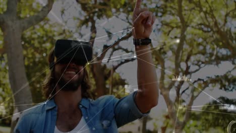 Animation-of-network-of-connections-with-data-processing-over-caucasian-man-using-vr-headset
