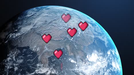 Animation-of-hearts-icons-falling-over-globe
