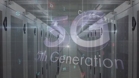 Animation-Der-Datenverarbeitung-Und-5G-Text-Der-5.-Generation-über-Dem-Serverraum