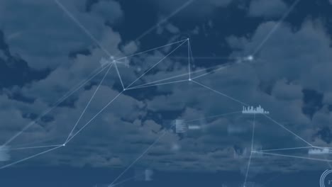 Netzwerk-Von-Verbindungen-Und-Datenverarbeitung-über-Wolken-Am-Himmel