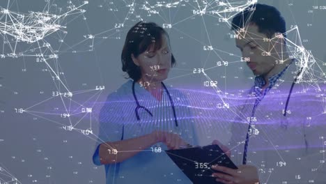 Animation-of-network-of-connections-and-data-processing-over-diverse-doctors-in-hospital