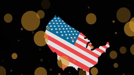 Animation-of-light-spots-over-map-with-flag-of-usa-on-black-background