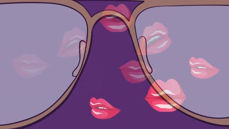 Animation-of-glasses-and-lips-over-purple-background