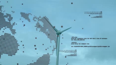 Animation-of-globe-and-data-processing-over-wind-turbine