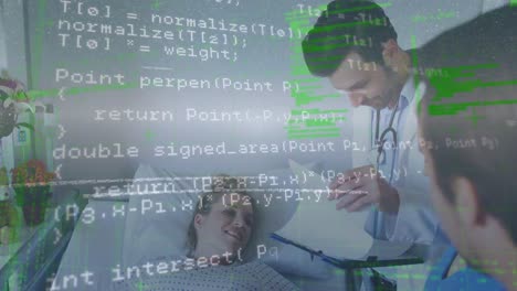 Animation-of-data-processing-over-caucasian-doctors-and-female-patient